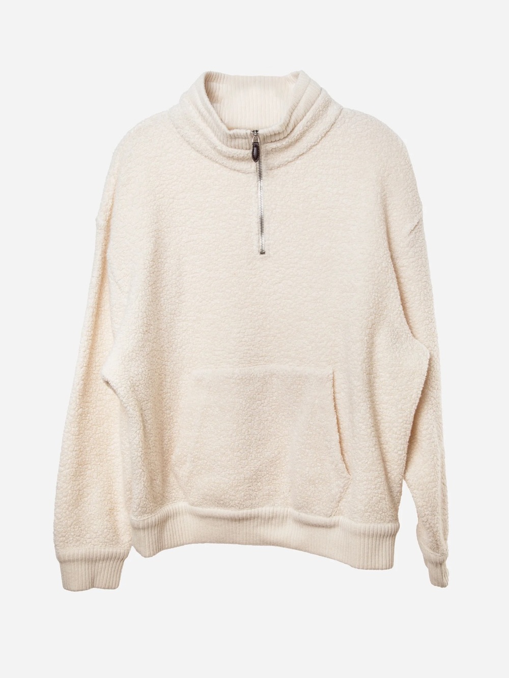 Loro Piana Cream Cashmere Oversized Sherpa Fleece Zip Pullover Sweatshirt Size L